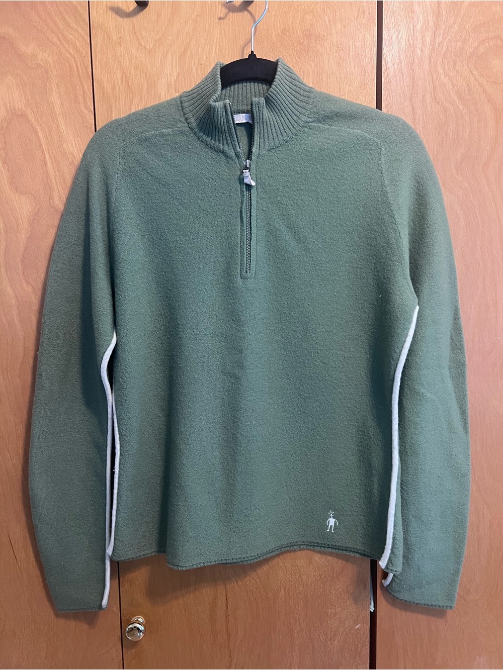Women’s Vintage Inspired Smartwool Green Quarter Zip Sweater White Piping
